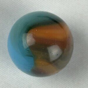 Vintage Peltier Peerless Patch PPP Glass Marble .64 Inch Blue Orange Brown
